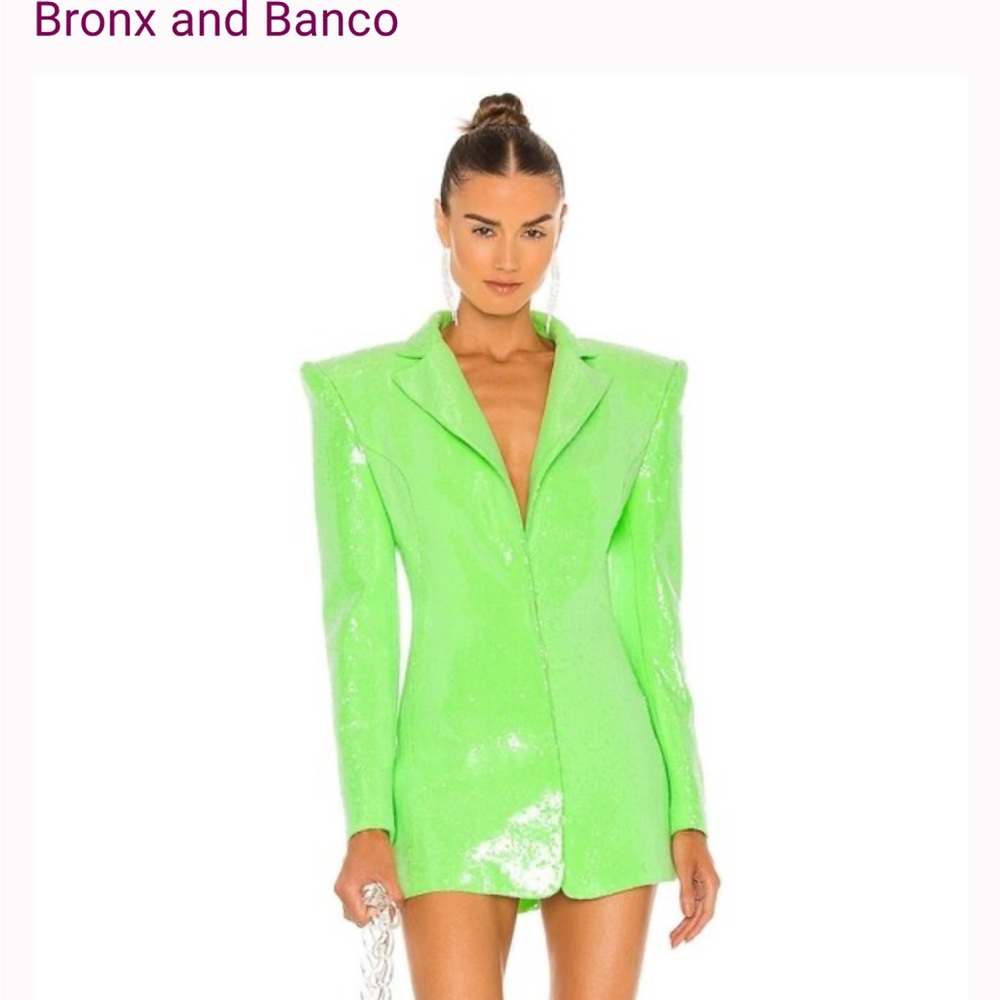 Bronx and Banco Blazer Zizi Neon Green Sequin Embellished Mini Dress Size XS
